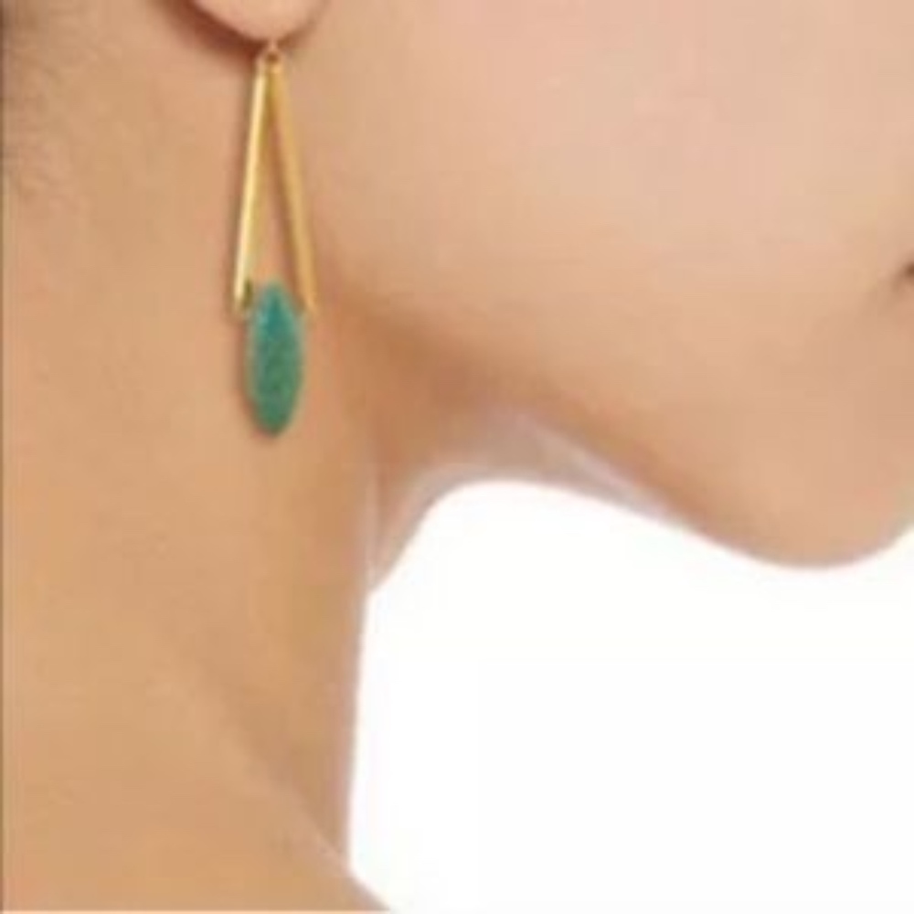 Turquoise Gold Tone Geometric Drop Dangle Earrings - Picture 4 of 7